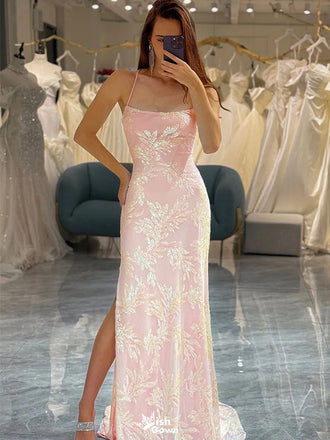 Elegant Pink Spaghetti Strap Sleeveless Mermaid Long Prom Dress Ideas, Evening Party Dresses , WGP1899