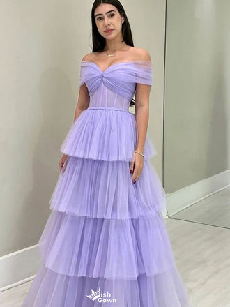 Elegant Purple Off-Shoulder A-Line Long Prom Dress Ideas, Evening Party Dresses,WGP1627