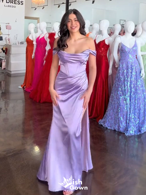 Sexy Lilac Off the Shoulder Side Slit Mermaid Long Prom Dresses ,WGP1044