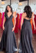 Elegant Black Spaghetti Straps V Neck A-line Long Prom Dresses ,WGP1046