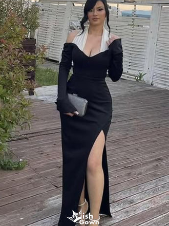 Formal Halter Long Sleeves Sheath Long Prom Dress Ideas, Evening Party Dresses,WGP1464