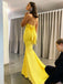 Elegant Yellow Mermaid Halter Strap Backless Popular Long Evening Dresses, Formal Dresses, Birthday Party, WGP641