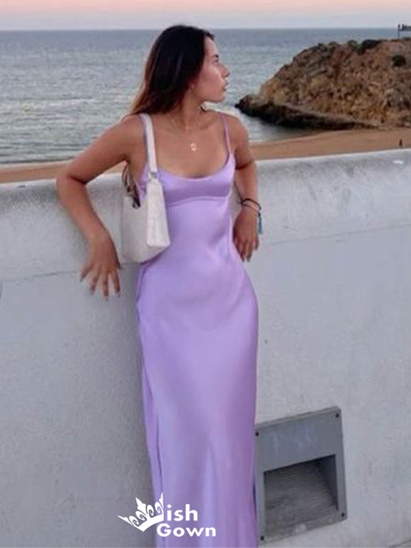 Sexy Purple Mermaid Spaghetti Strap Backless Long Sleeve Popular Long Evening Dresses, Formal Dresses, Birthday Party, WGP647