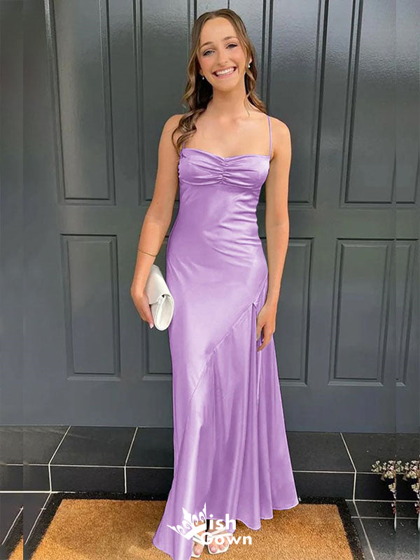 Gorgeous Spaghetti Straps Lilac Satin Sheath Long Prom Dresses ,WGP1049