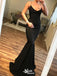 Sexy Black Spaghetti Straps Mermaid Long Prom Dresses ,WGP1058