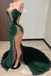 Sexy Green Velvet Strapless Beaded Mermaid Long Prom Dresses with Trailing ,WGP1059