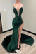 Sexy Green Velvet Strapless Beaded Mermaid Long Prom Dresses with Trailing ,WGP1059