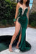 Sexy Green Velvet Strapless Beaded Mermaid Long Prom Dresses with Trailing ,WGP1059