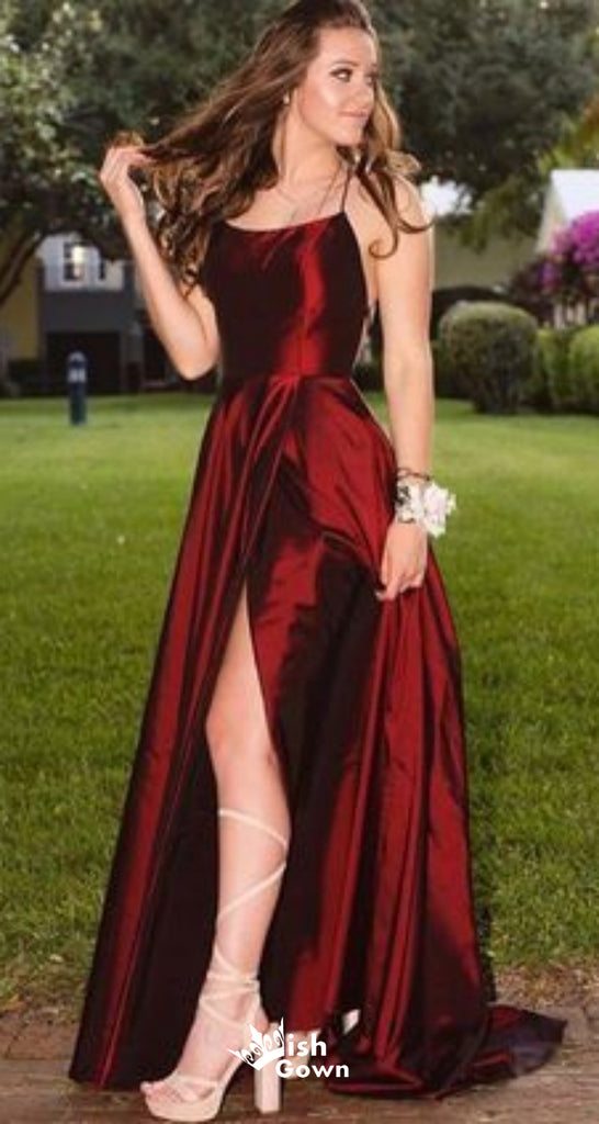 Sexy Spaghetti Straps Straight Neck A-line Long Party Dress Prom Dresses,Evening Dress Online, WGP885