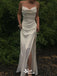 Stylish Ivory Spaghetti Straps Satin Side Slit Sheath Long Prom Dresses ,WGP1063