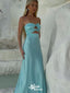 Stylish Blue Strapless Sheath Long Prom Dresses ,WGP1065