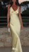 Elegant Yellow V Neck Spaghetti Straps Sheath Long Prom Dresses ,WGP1067