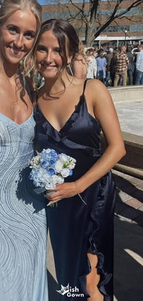 Elegant Spaghetti Strap V-neck Mermaid Long Prom Dress Ideas, Evening Party Dresses,WGP1502