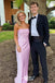 Elegant Pink Strapless Satin Sheath Long Prom Dresses ,WGP1068