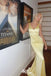 Sexy Mermaid Pale Yellow V Neck Satin Long Prom Dresses ,WGP1069