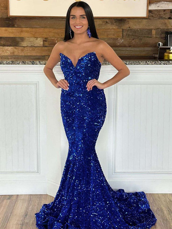 Elegant Blue Sweetheart Mermaid Detachable Long Sleeve Popular Long Evening Dresses, Formal Dresses, Birthday Party, WGP665