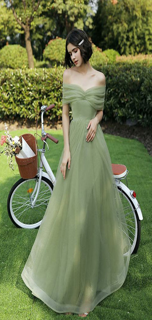 Gorgeous Green A-Line Off Shoulder Strapless Maxi Long Party Prom Gowns,Evening Dresses,WGP394