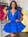 Elegant Blue V-Neck Ball Gown Sleeveless Popular Cheap Short Homecoming Dresses, Birthday Party EPT229