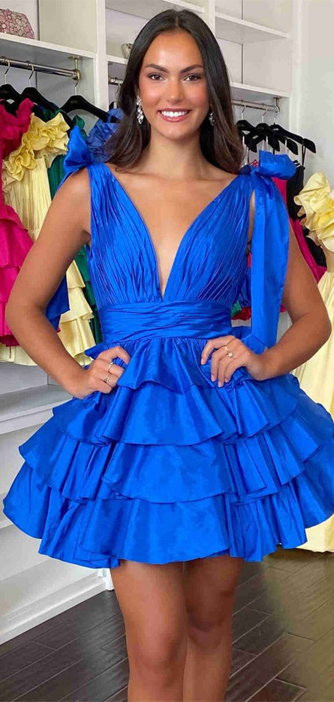 Elegant Blue V-Neck Ball Gown Sleeveless Popular Cheap Short Homecoming Dresses, Birthday Party EPT229