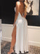 Sexy White Mermaid Spaghetti Strap Side Slit Long Sleeve Popular Long Evening Dresses, Formal Dresses, Birthday Party, WGP651