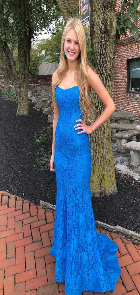 Charming Blue Mermaid Halter Applique Lace Up Maxi Long Party Prom Gowns,Evening Dresses,WGP395