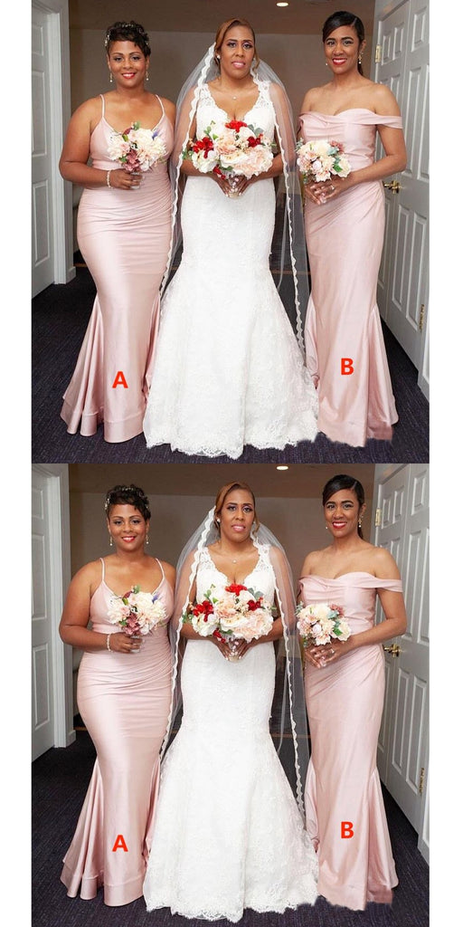 Mismatched Pink Mermaid Maxi Long Wedding Guest Bridesmaid Dresses,WGM190