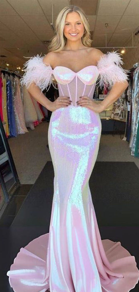 Sparkly Pink Sweetheart Mermaid Long Prom Dress Ideas, Evening Party Dresses, WGP2020