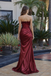 Fancy Wine Red Satin Column Prom Dress with Floral Applique Strapless Neckline,WGP2118