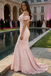 Classy Off-the-Shoulder Ruched Pink Mermaid Prom Dress with Ruffle Sleeves,WGP2199