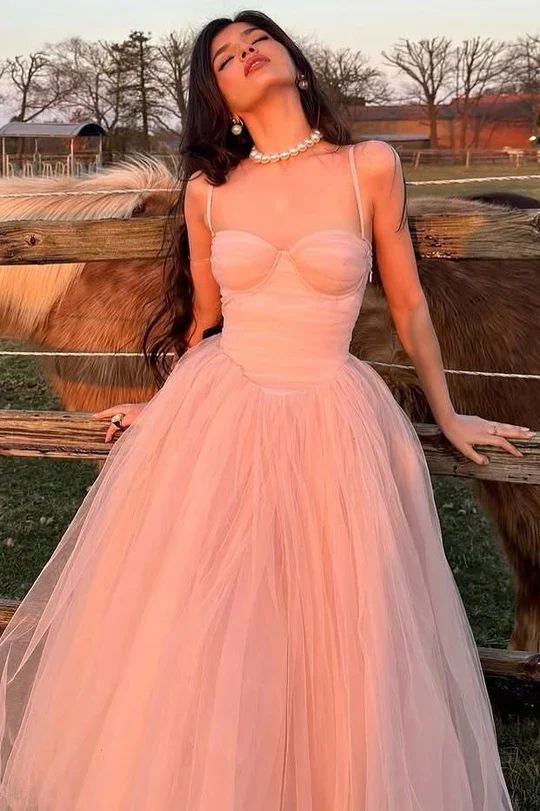 Dreamy Blush Pink Tulle Prom Gown Corset Top Sleeveless A-Line Ball Dress,WGP2189