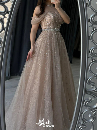 Elegant Pink Off-Shoulder A-Line Long Prom Dress Ideas, Evening Party Dresses,WGP1916