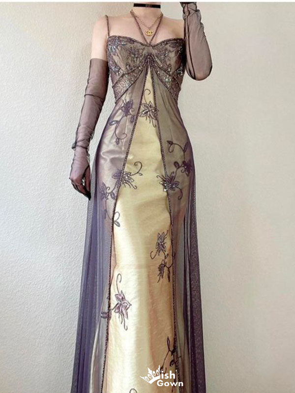 Elegant Yellow Spaghetti Strap Mermaid Long Prom Dress Ideas, Evening Party Dresses,WGP1666