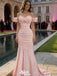 Classy Off-the-Shoulder Ruched Pink Mermaid Prom Dress with Ruffle Sleeves,WGP2199
