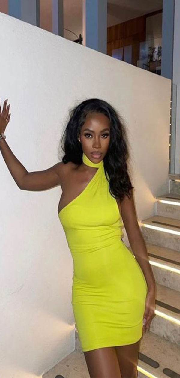 Sexy Lime Green Halter Mermaid One-Shoulder Sleeveless Popular Cheap S Wish Gown Sexy Lime Green Halter Mermaid One-Shoulder Sleeveless Popular Cheap S Wish Gown