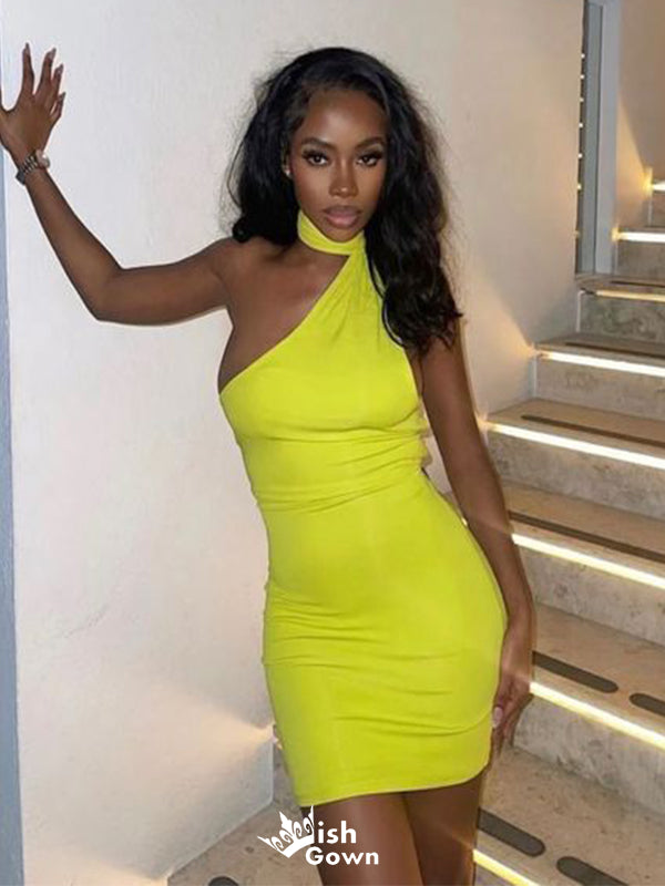 Sexy Lime Green Halter Mermaid One-Shoulder Sleeveless Popular Cheap S Wish Gown Sexy Lime Green Halter Mermaid One-Shoulder Sleeveless Popular Cheap S Wish Gown