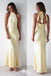 Elegant Halter Pale Yellow Mermaid Satin Long Prom Dresses ,WGP1076