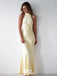 Elegant Halter Pale Yellow Mermaid Satin Long Prom Dresses ,WGP1076