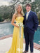 Stylish Yellow Strapless A-line Pleats Satin Long Prom Dresses ,WGP1079