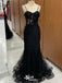 Black Lace 3D Flower Appliques Spaghetti Straps Mermaid Long Party Dress Prom Dresses,Evening Dress Online, WGP889