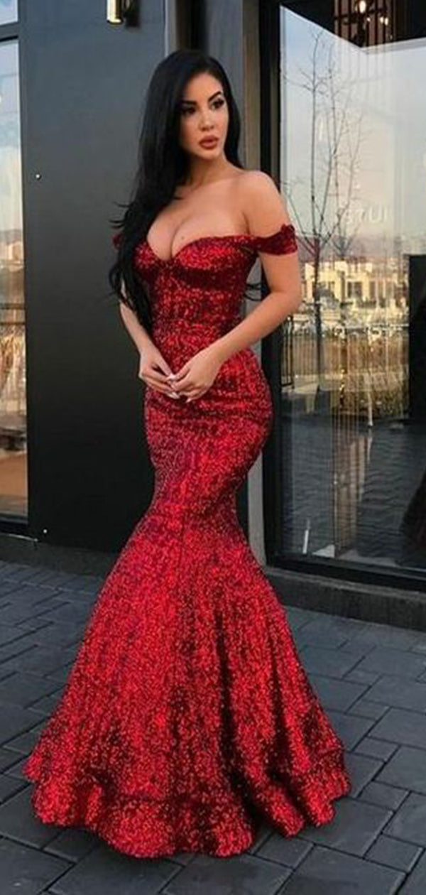 Sexy Red Mermaid Sweetheart Off-Shoulder Lace Evening Dresses, Formal Wish Gown Sexy Red Mermaid Sweetheart Off-Shoulder Lace Evening Dresses, Formal Wish Gown