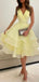 Elegant Yellow V-Neck A-line sleeveless Popular Cheap Short Homecoming Dresses, EPT194