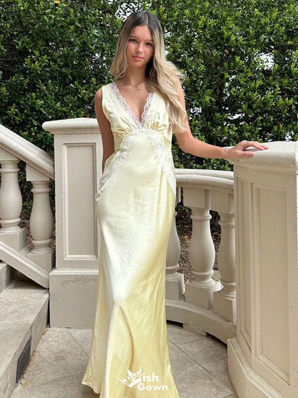 Elegant V-neck Lace Mermaid Long Prom Dress Ideas, Evening Party Dresses,WGP1149