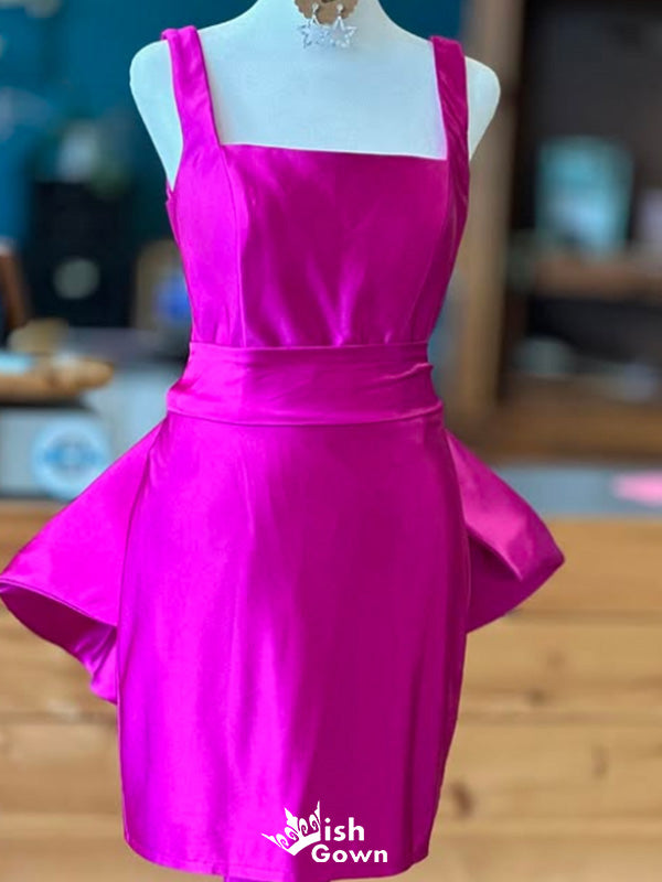Elegant Spaghetti Strap Square Sheath Short Mini Homecoming Dress,EPT428
