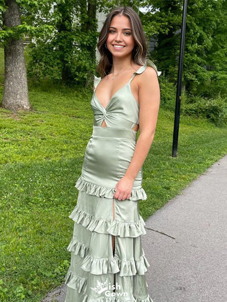 Gorgeous V-neck Spaghetti Strap Sheath Long Prom Dress Ideas, Evening Party Dresses,WGP1151