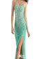 Sparkly Green Mermaid Spaghetti Straps Side Slit Sequins Long Prom Dresses,Evening Gowns,WGP355