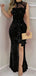 Sexy Black Halter Mermaid Side Slit Long Prom Dress Ideas, Evening Party Dresses,WGP1981
