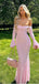 Sexy Pink Off-the-Shoulder Lace Prom Dress with Long Bell Sleeves Mermaid Gown,WGP2179