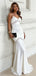 Classy White V-Neck Satin Prom Dress Lace Inset Slender Mermaid Gown,WGP2149
