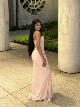 Classy Blush Pink Corset Prom Dress Strapless Ruched Jersey Mermaid Formal Gown,WGP2113
