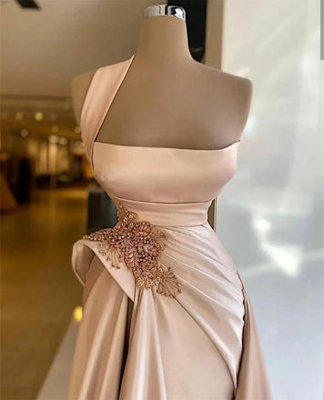 Elegant Pink One-Shoulder A-Line Long Prom Dress Ideas, Evening Party Dresses,WGP1611
